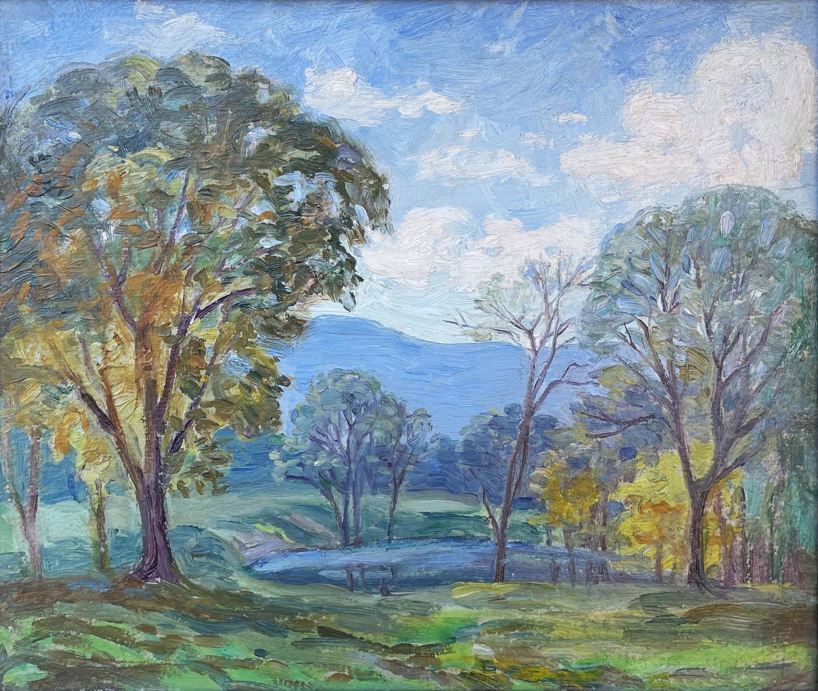 Louise M. Kamp (1867 - 1959): "Catskills, Woodstock"; c. 1930; Oil on Board; 9.5" x 11.5"; Signed Lower Right (faint); Framed.
