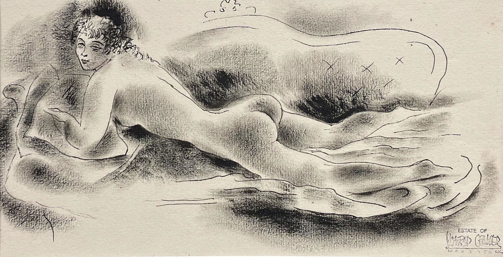 Konrad Cramer (1888 - 1963): "Love Seat"; c. 1940; Ink on Paper; 5.5" x 10.5"; Estate Stamp Lower Right; Unframed.