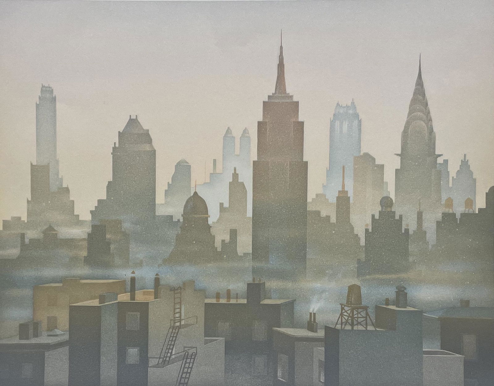 Philippe LeJeune (b. 1951): "New York City Skyline"; c. 1970; Lithograph; 11.25" x 14.25"; Signed Lower Right; Unframed.