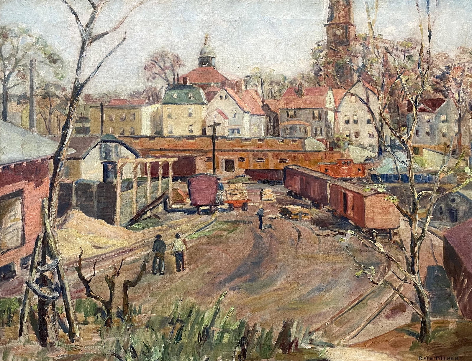 Ruth Pillman (1901 -1986): "New Jersey Train Station"; c. 1940; Oil on Canvas; 25" x 30"; Signed Lower Right; Framed.