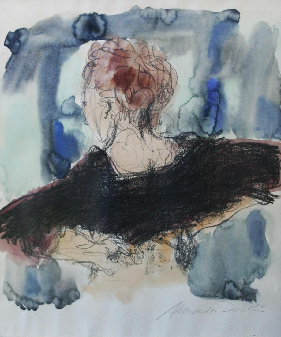 Alexander Dobkin (1908 - 1975): "Back of a Woman"; c. 1960; Watercolor and Pastel on Paper; 23.25" x 19.25"; Signed Lower Right; Framed (under glass); Provenance: From the Estate of Sally and Albert Grossman.