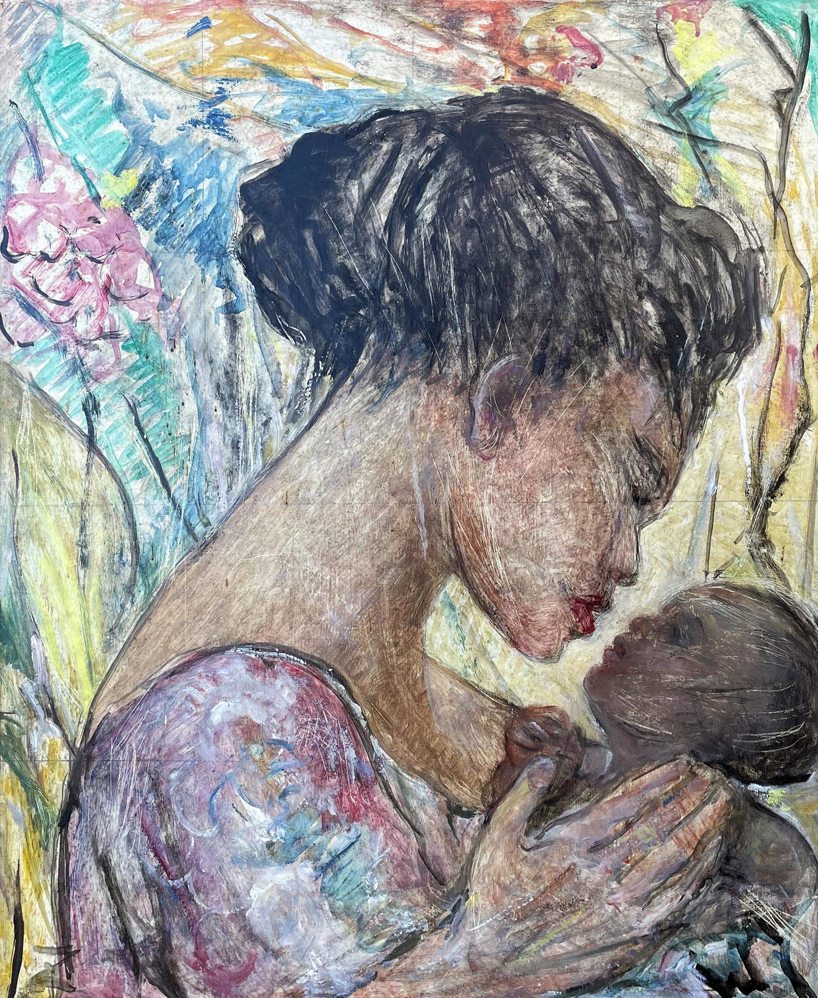 Zulma Steele (1881-1979): "Mother and Child"; c. 1940; Oil on Board; 21.75" x 17.75"; Initialed Lower Left; Framed; Note: "Woodstock Art Gallery" exhibition label on verso.