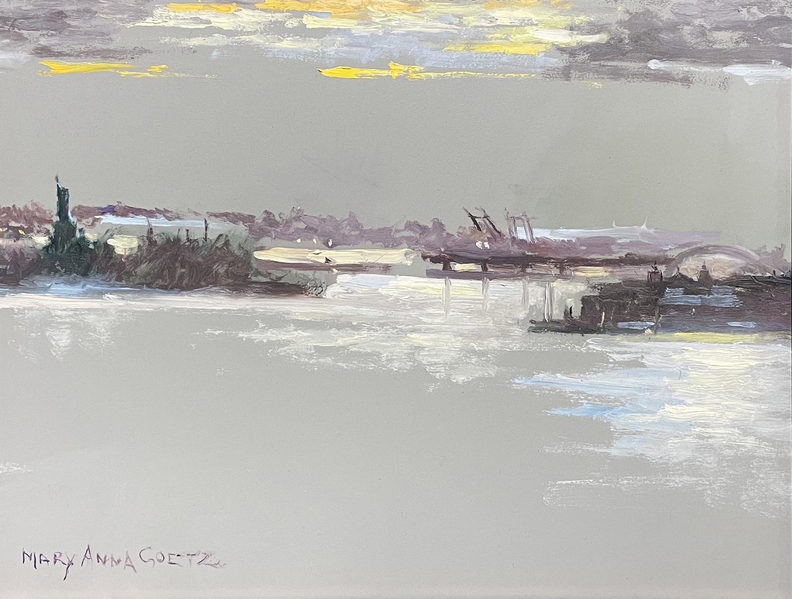 Mary Anna Goetz (b. 1946): "New York Harbor"; 2021; Oil on Panel; 8" x 10"; Signed Lower Left; Framed.