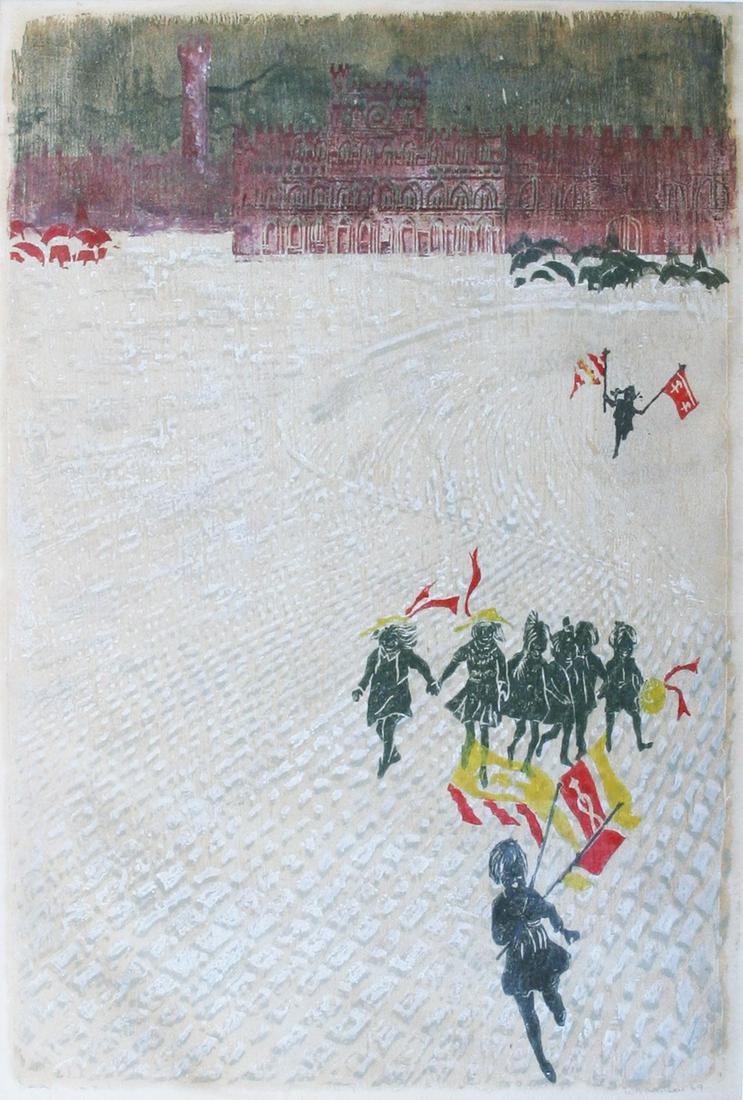 Whitney B. Hansen: "Siena"; 1969; Monoprint; 20" x 14"; Signed Lower Right; Framed (under glass).