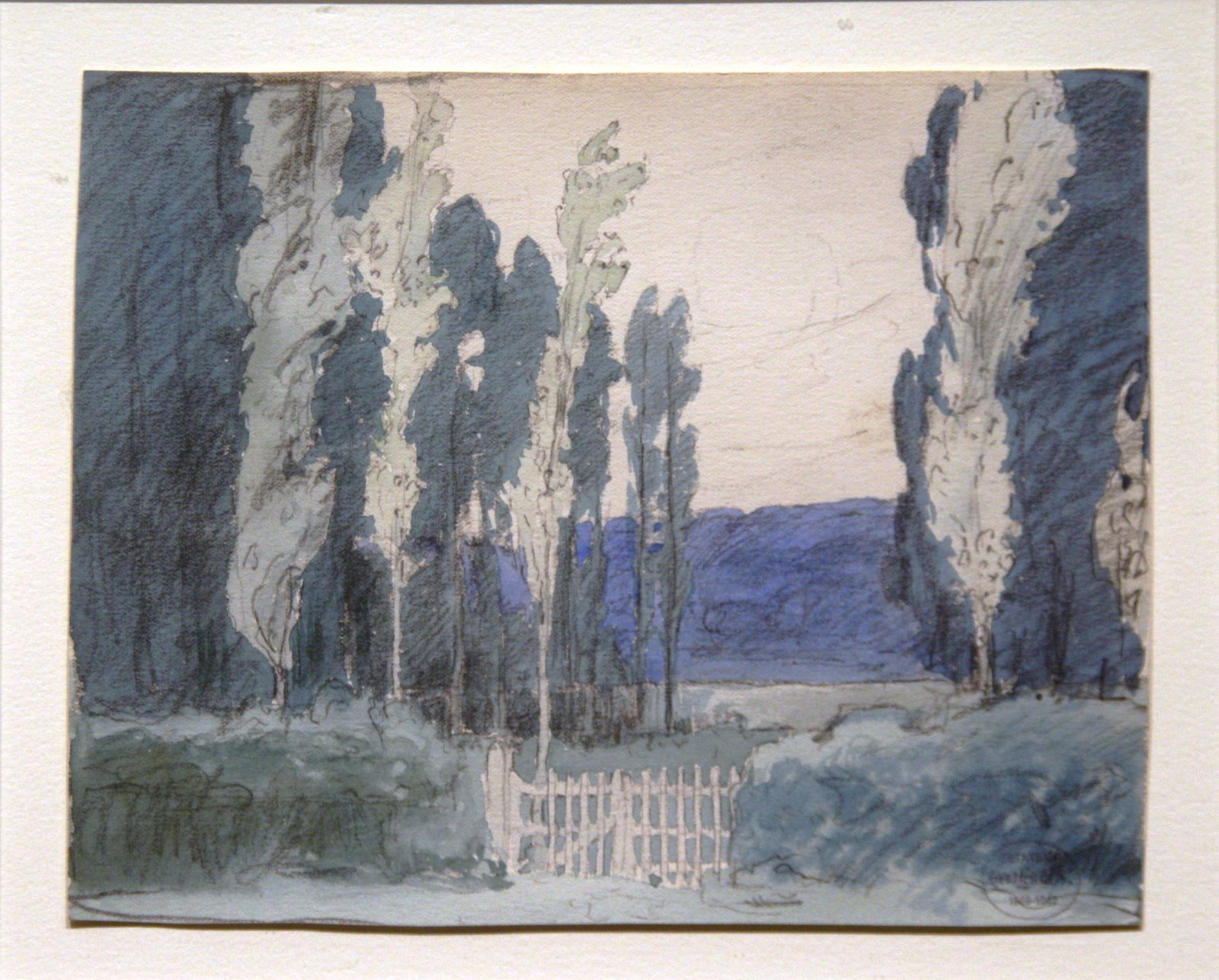 Carl Eric Lindin (1869 - 1942): "Untitled - Poplars, Woodstock"; c. 1920; Watercolor on Paper; 6.5" x 8.25"; Estate Stamped Lower Right; Framed (under glass).