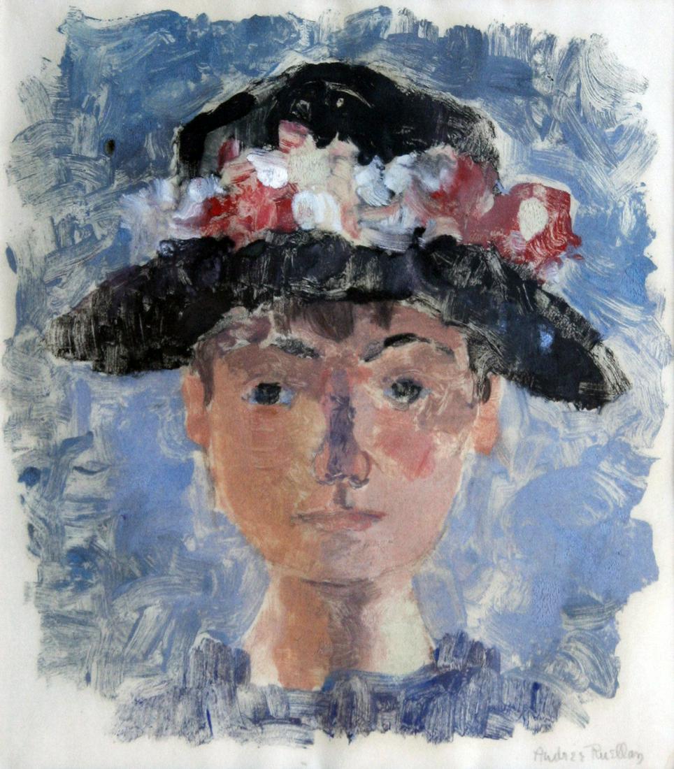 Andree Ruellan (1905 - 2006): "Portrait of a Young Woman"; c. 1970; Oil on Paper; 8.25" x 7.25"; Signed Lower Right; Framed (under glass).