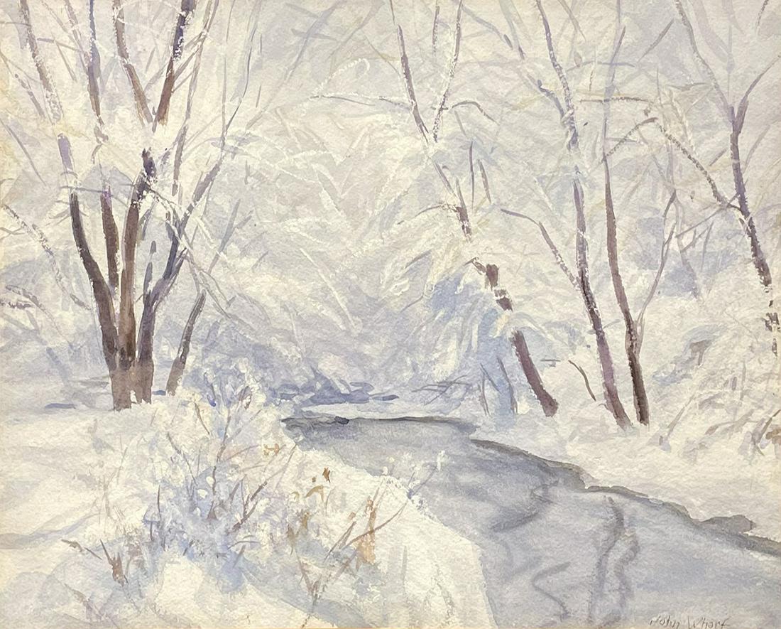 John Whorf (1903 - 1959): "Winter Stream"; c. 1940; Watercolor on Paper; 14.5" x 21.25"; Signed Lower Right; Framed (under glass).