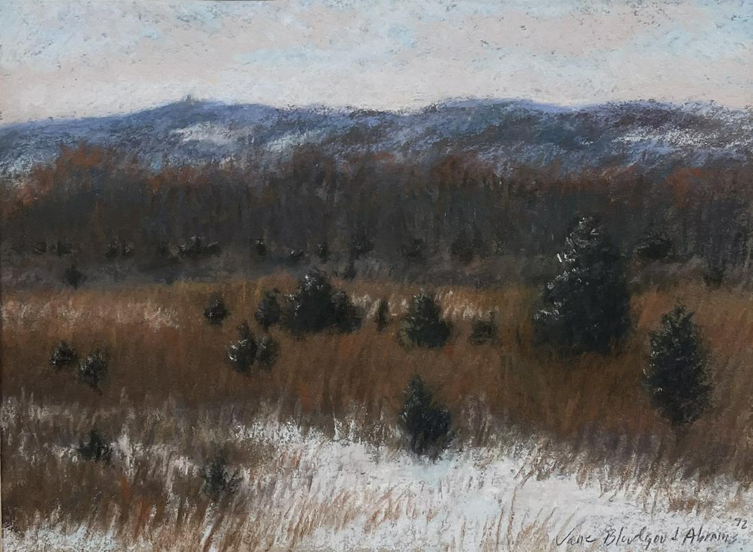 Jane Bloodgood Abrams (b. 1963): "Cedar Field in Winter"; 1992; Pastel on Paper; 6.75" x 9"; Signed Lower Right; Framed (under glass).