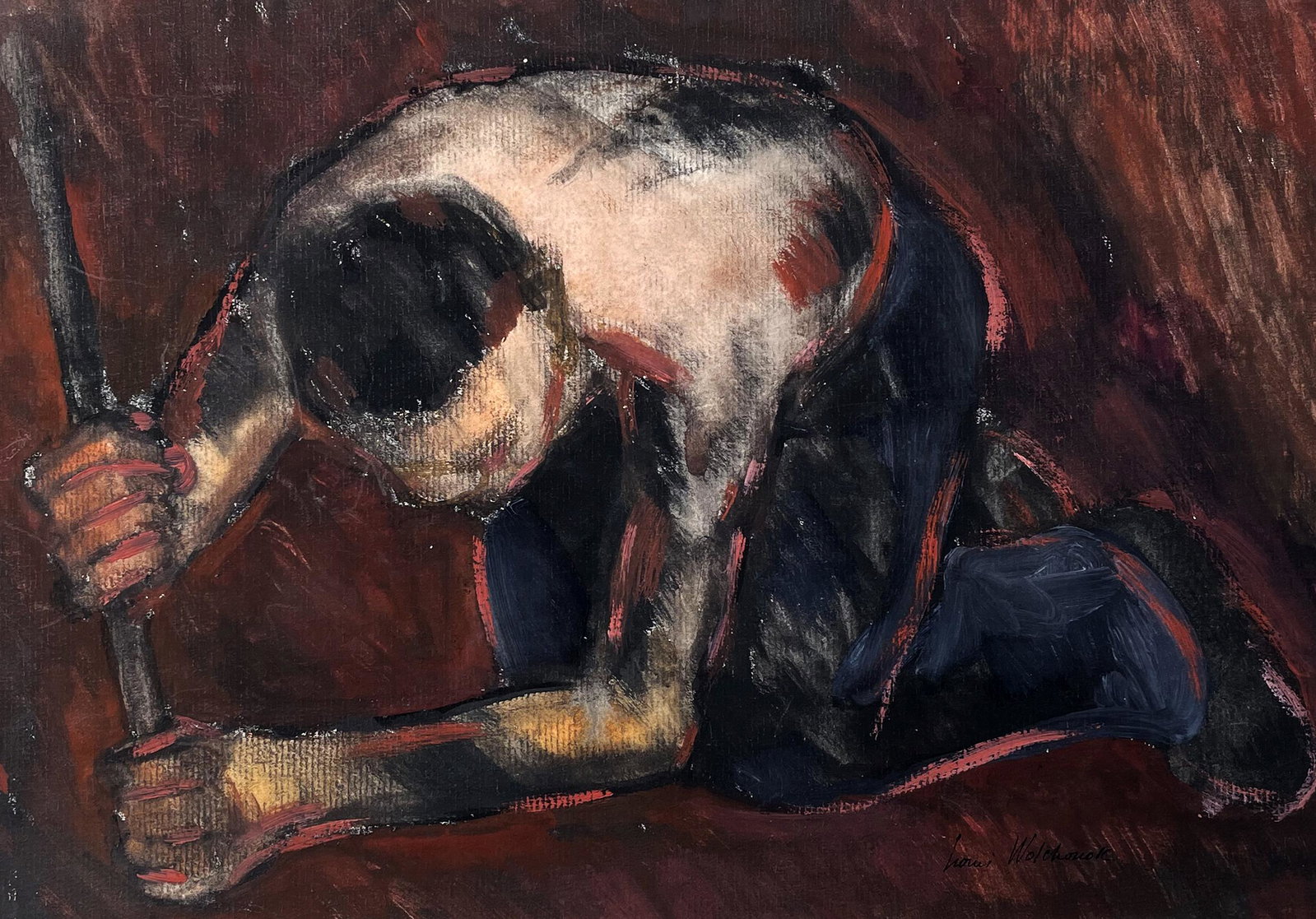 Louis Wolchonok (1898 - 1973): "Man Working - Mural Study"; 20th century; Gouache and Pastel on Paper; 9.5' x 13.75"; Signed Lower Right; Unframed.
