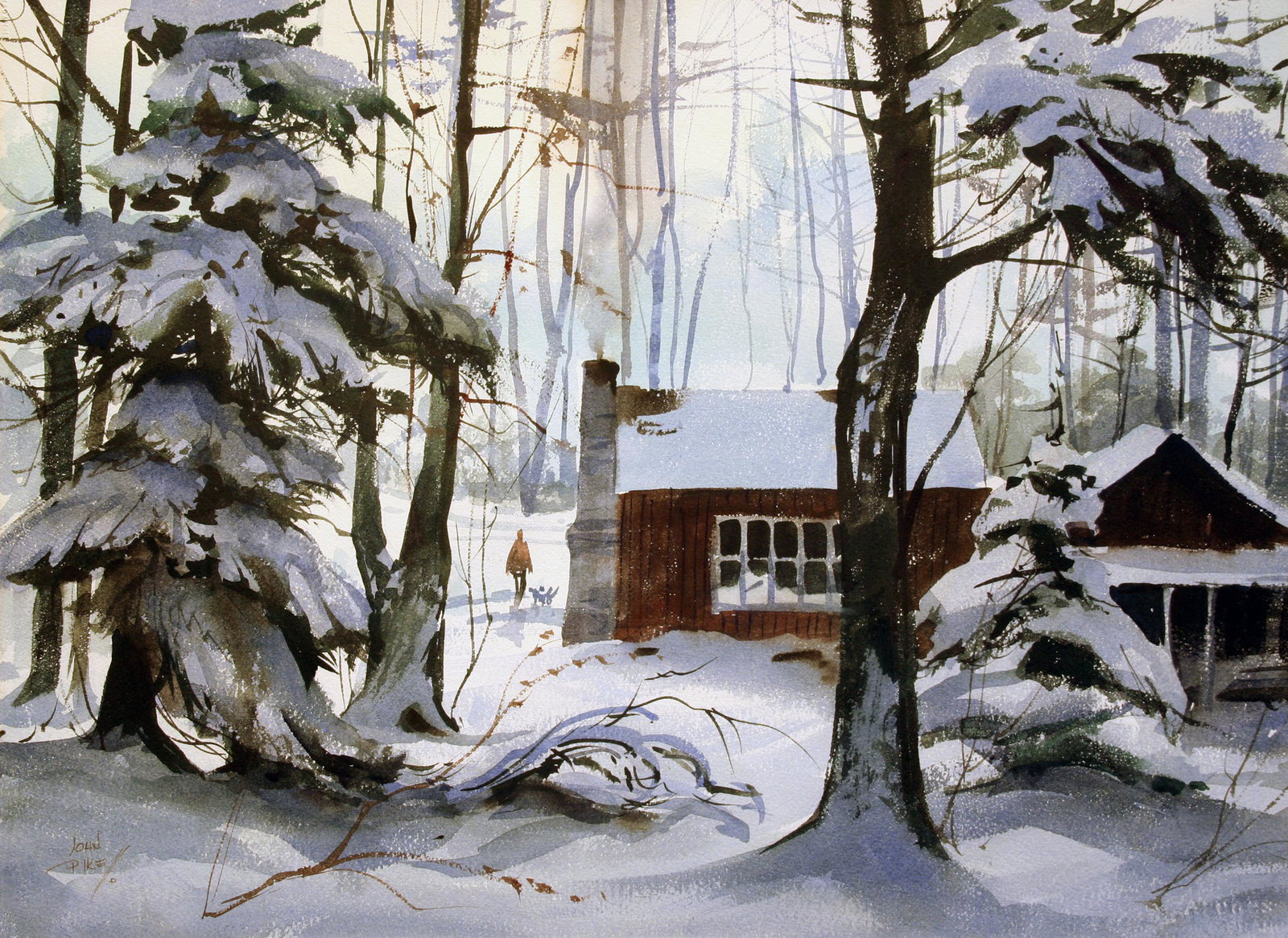John Pike (1911 - 1979): "Winter"; c. 1970; Watercolor on Paper; 21.5" x 29.5"; Signed Lower Right; Framed (under glass).