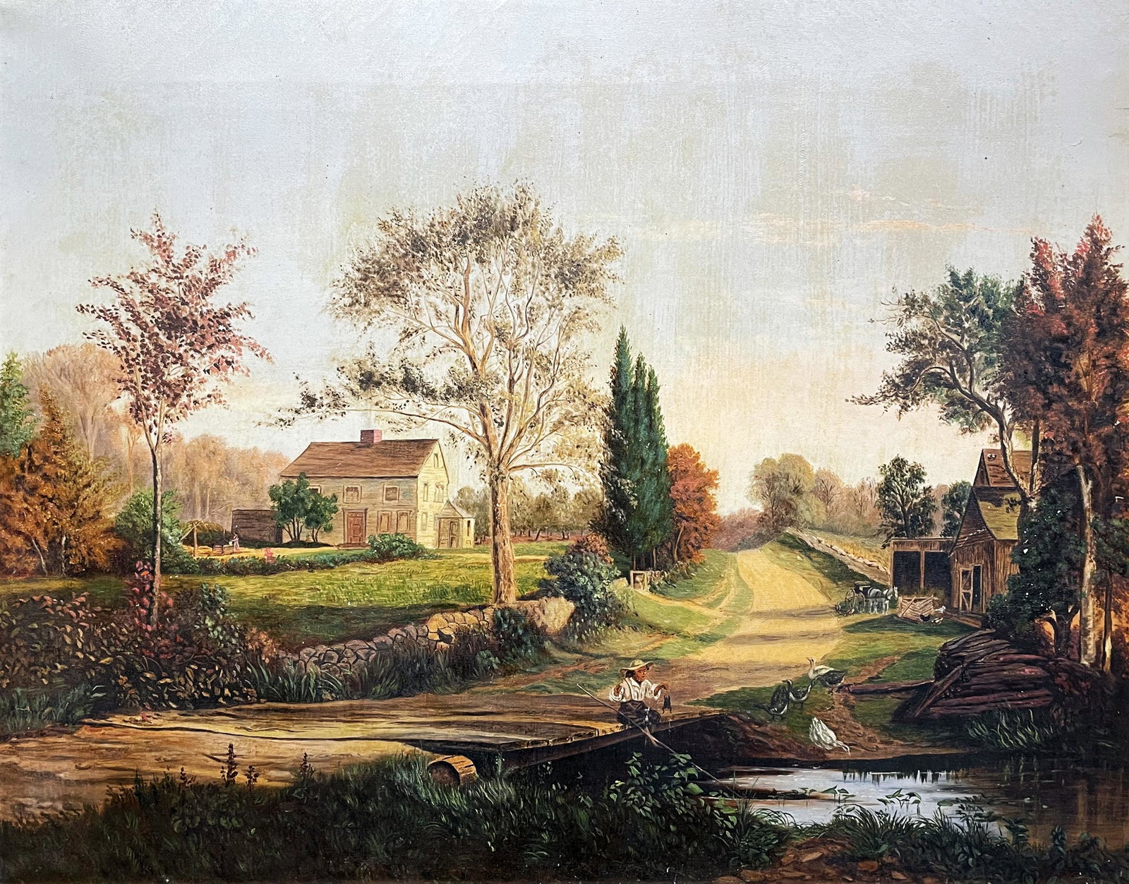Unknown Artist (Thomas?): "Summer Day"; c. 1878; Oil on Canvas; 20" x 25.5"; Signed on Verso (Illegibly); Framed.