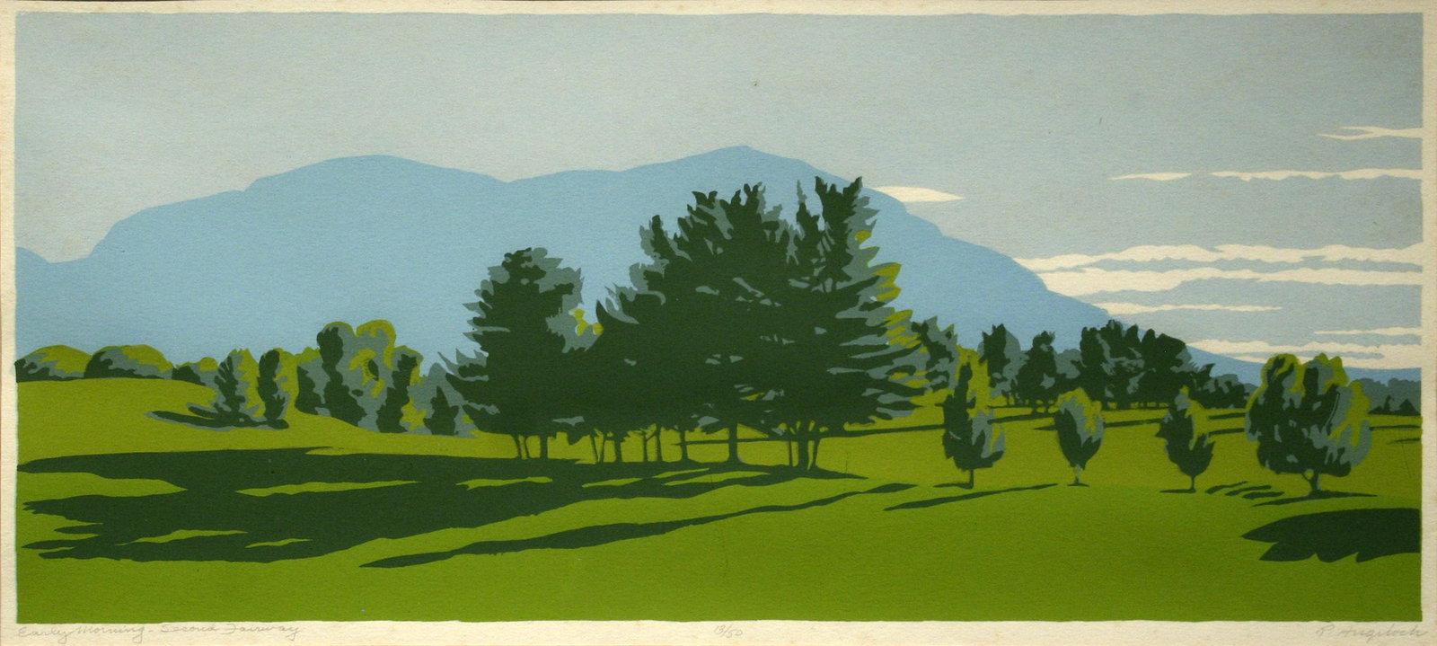 Robert Angeloch (1922 - 2011): "Early Morning - Second Fairway" - Edition 13/50; 20th century; Serigraph; 10" x 23"; Signed Lower Right; Framed (under glass).