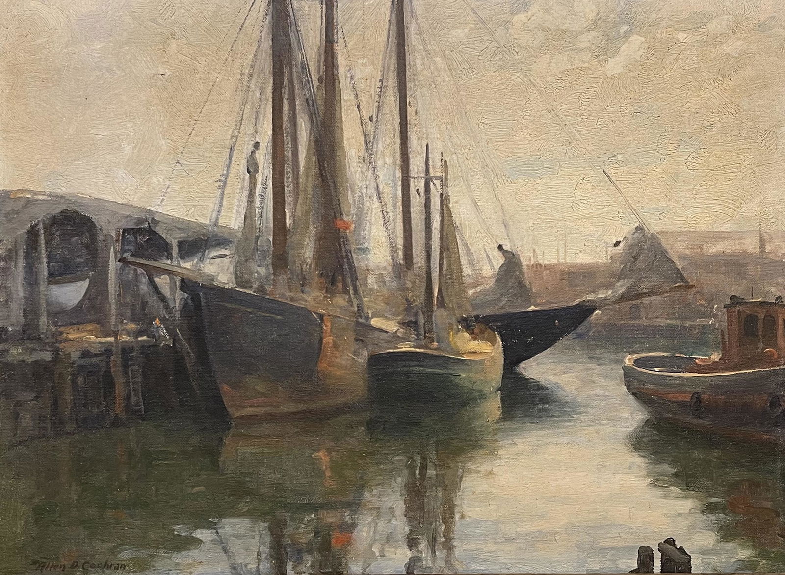 Allen D. Cochran (1888 - 1971): "Wharf"; c. 1940; Oil on Canvas Board; 16" x 20"; Signed Lower Left; Framed.