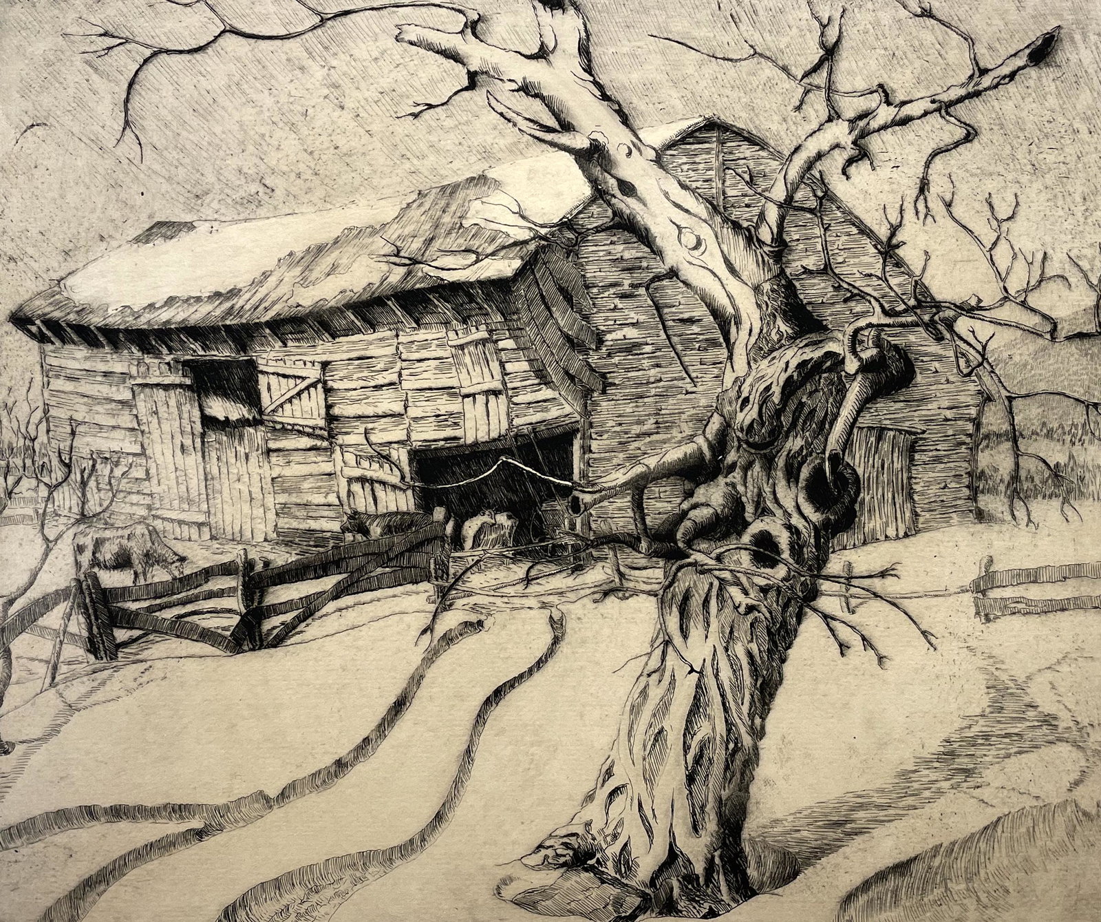 Walter Ronald Locke (1883 - 1949): "Chestnut Tree"; 1930; Etching; 8" x 10"; Signed Lower Right; Unframed; Note: minor toning.