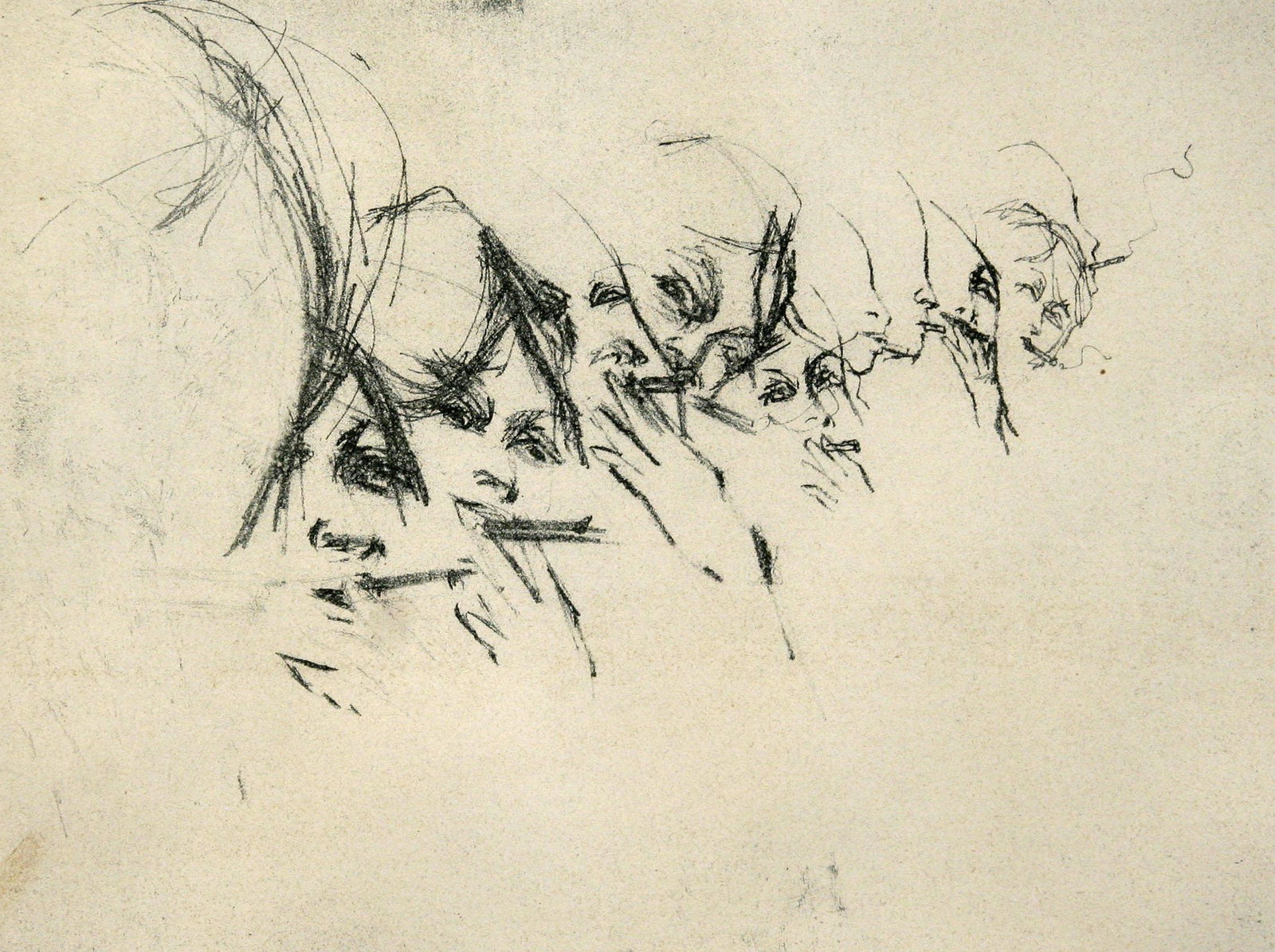 Ruth Gikow (1915 - 1982): "Smokers Conversation" - Artist Proof; c. 1960; Etching; 8.75" x 11.75"; Signed Lower Right; Framed (under glass); Note: "Sam Klein Collection".