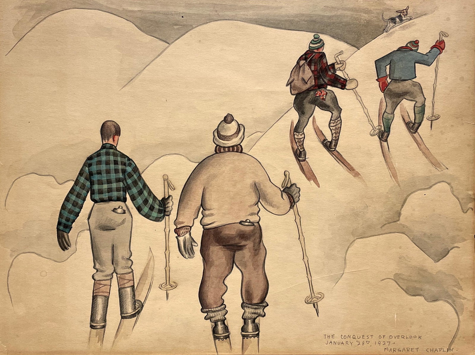 Margaret Chaplin: "The Conquest of Overlook"; 1927; Watercolor on Paper; 10.75" x 14.5"; Signed Lower Right; Unframed; Note: condition - toned overall and minor tear lower left corner.