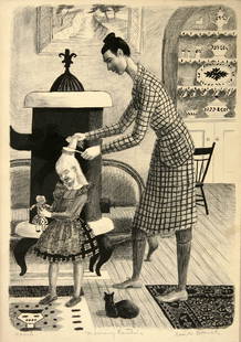 Lucile Blanch (1895-1981): "Morning Routine"; c. 1940; Lithograph; 13.75" x 9.75"; Signed Lower Right; Framed (under glass).