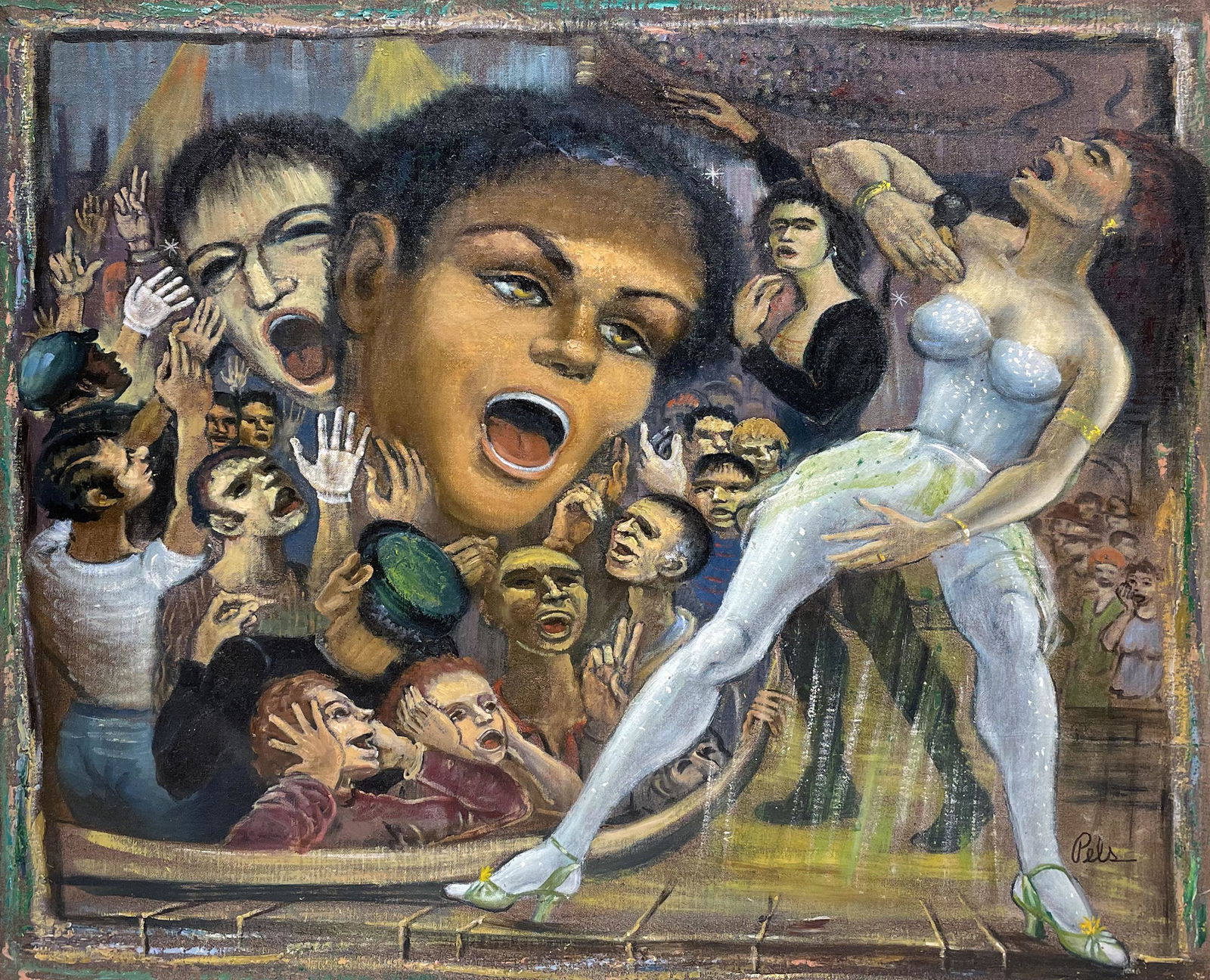 Albert Pels (1910 - 1988): "Superstars in Concert"; c. 1980s; Oil on Canvas (unstretched); 21.5" x 25"; Signed Lower Right; Unframed.