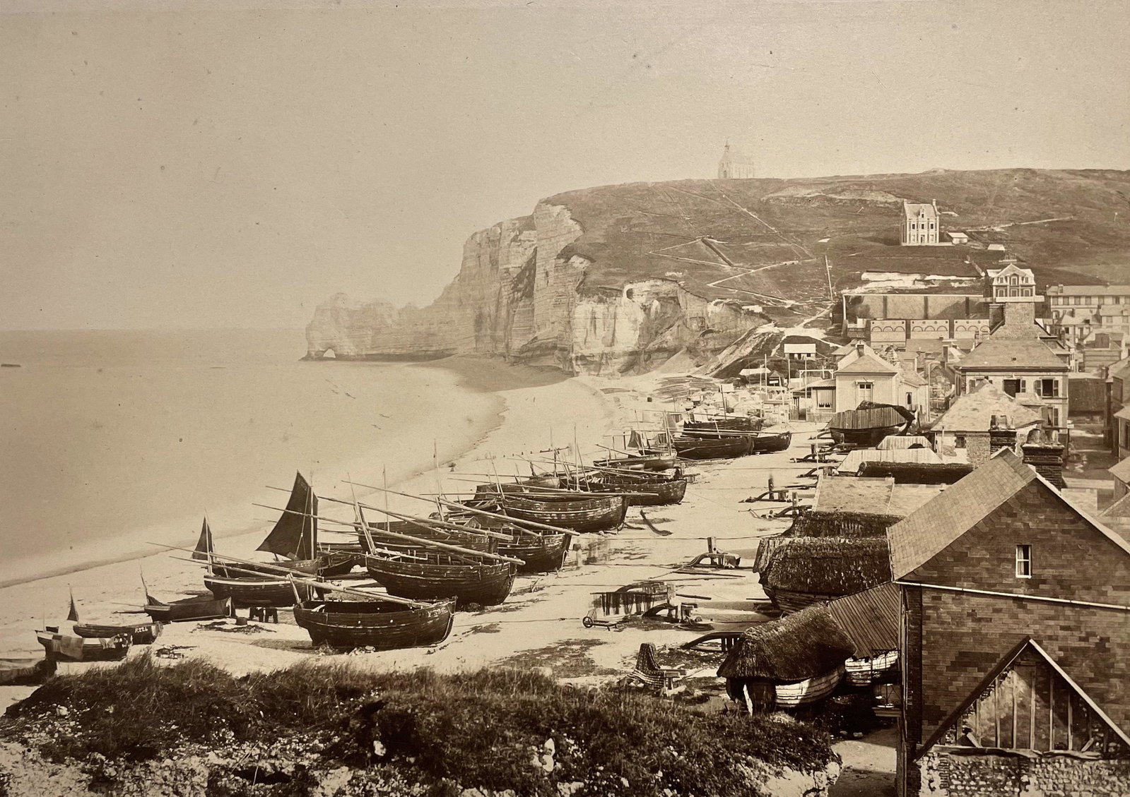 Louis-Alphonse Davanne (1824-1912): "Fishing Boats on Shore - Etretat"; c. 1860; Albumen Print; 8.25" x 11.5"; Blind Embossed Lower Center; Unframed; Provenance: From the Estate of Marcuse "Cusie" Pfeifer (1936 - 2020).