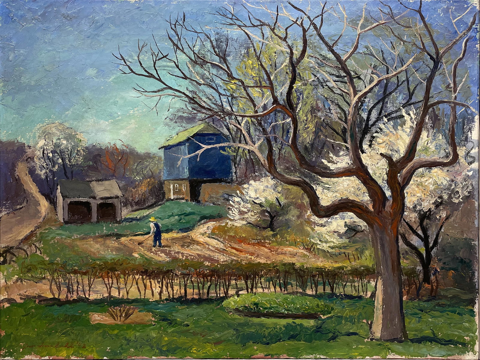 James (Jim) Turnbull (1909 - 1976): "Working the Fields"; 1942; Oil on Canvas; 16" x 20"; Signed Lower Left; Framed.
