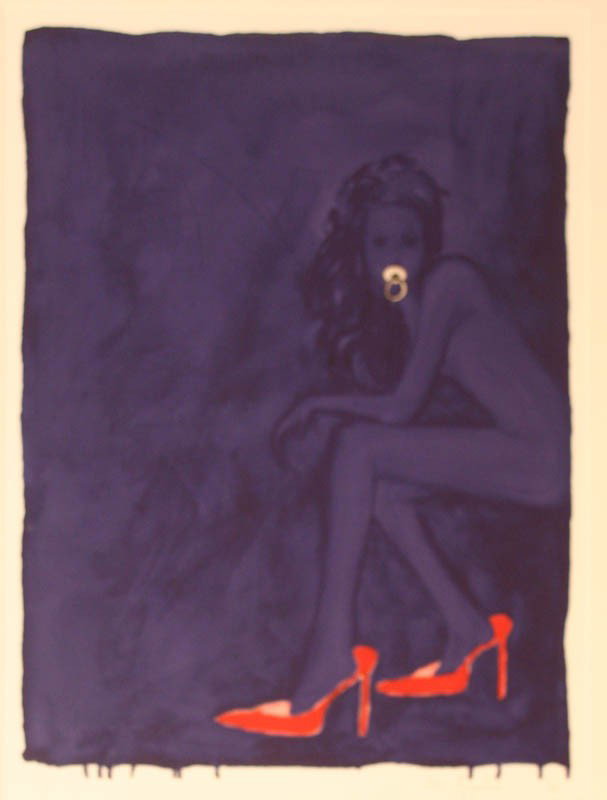 Woman with Pacifier and Heels: Artist: Ida Applebroog (b.1929); Lithograph with Collage, 2003 (framed); Edition 45/50; Signed Lower Right;Dimensions [28"x20"]