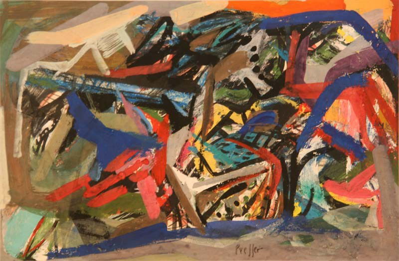 Untitled Abstract: Artist: Josef Presser (1909-1967); Tempera & Pastel, c. 1955 (framed); Signed Lower Center; Dimensions [12"x16"]