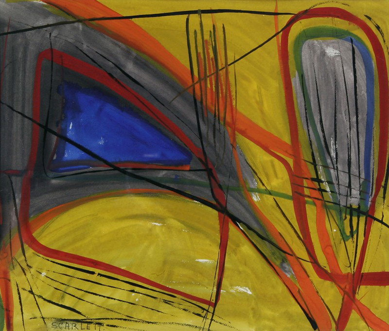 Abstract with Blue Triangle: Artist: Rolph Scarlett (1889-1984); Watercolor on Paper (framed); Signed Lower Left;Dimensions [13.25"x16"]