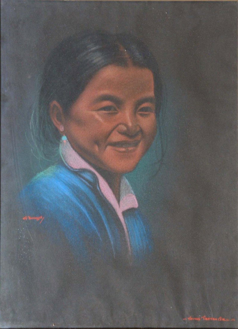 Lot of Four Portraits: Artist: Goray Douglas (1920-1976); Pastel on Paper (framed); All Signed and Titled on Image; Dimensions [14.5"x11"] Douglas is a noted Darjeeling artist revered for his documentation of native peoples