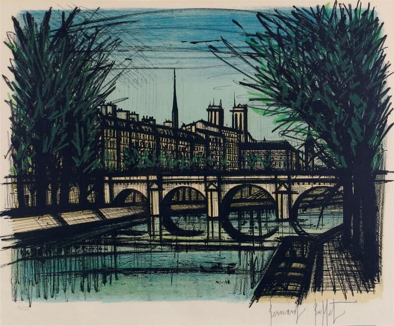 Paris: Notre Dame from the East: Artist: Bernard Buffet (1928-1999); Color Lithograph (framed); Edition 18/125; Signed Lower Right;Dimensions [16.5"x21.5"]