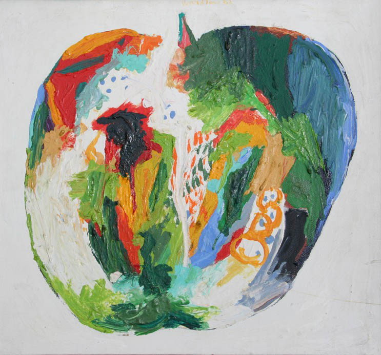 Untitled (Apple): Artist: George Wardlaw; Oil on Paper, 1963 (framed); Unsigned;Dimensions [12.5"x13.5"]