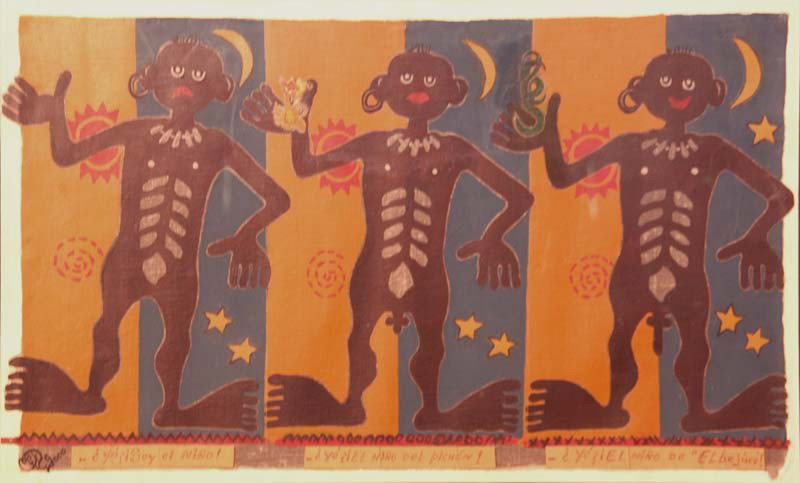 Three Figures: Artist: Unknown; Oil on Canvas, 2000 (framed); Initialed Indistinctly Lower Left;Dimensions [14"x23"]; From the collection of Mathew Morris.
