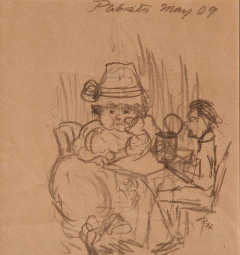 Pabsts May 1909/Schauengning 1910: Artist: Robert Henri (1865-1929); Graphite on Paper/Graphite on Note Paper (framed); Mongerson - Wunderlich Gallery, Chicago, label on verso. Two pieces mounted in one frame.; One Initialed Lower Righ