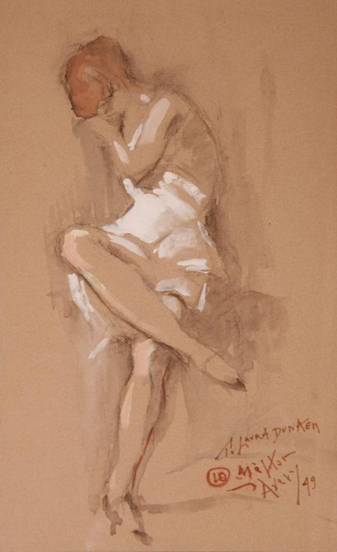 Seated Woman in White: Artist: Milton Avery (1885-1965); Gouache & Charcoal on Paper, 1949 (framed); Inscribed "To Laura Dunken"; Signed and Inscribed Lower Right; Dimensions [12"x9.5"]
