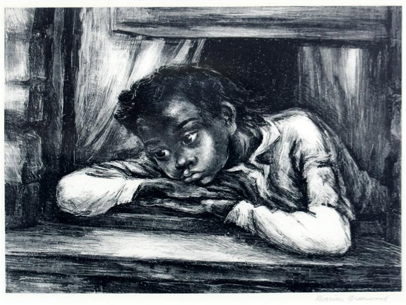 Waiting: Artist: Marion Greenwood (1909-1970); Lithograph, c. 1950 (framed); Signed Lower Right; Dimensions [9.5"x12.5"]
