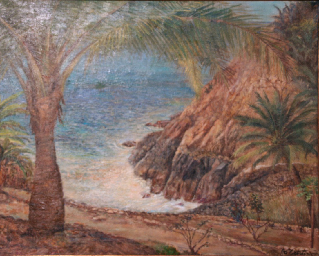 Beach Scene: Artist: Jo Cantine (1893-1987); Oil on Canvas, 1940 (framed); Signed Lower Right; Dimensions [24"x29"]