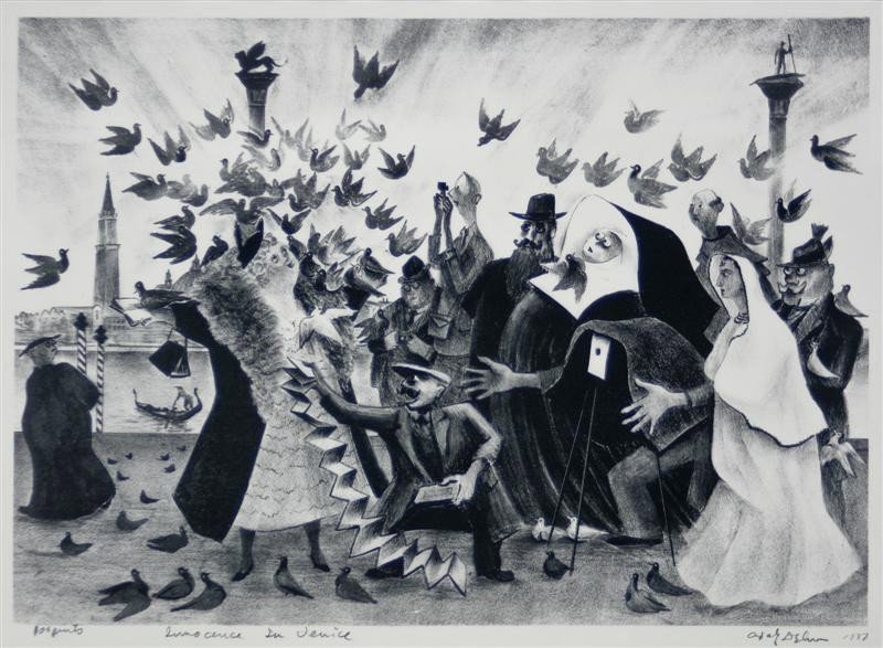 Innocence in Venice: Artist: Adolf Dehn (1895-1968); Lithograph,1937; Signed Lower Right; Dimensions [9.5"x13"]