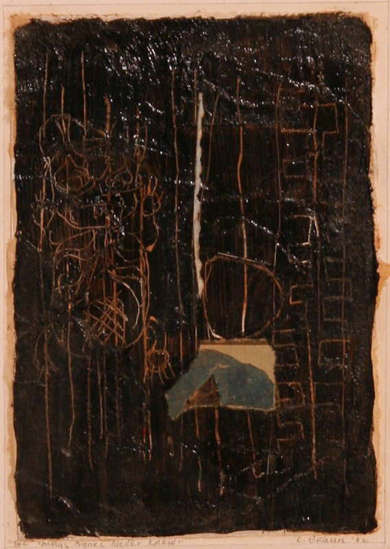 The Things Agnes Never Knew: Artist: Lynda Braun; Collage & Ink on Paper, 1982 (framed); Signed Lower Right; Dimensions [7.5"x5"]