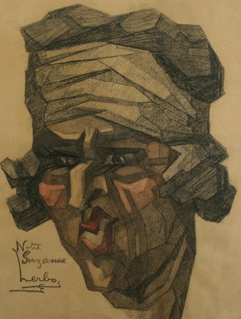 Unknown Artist: "Portrait"; 20th Century; Pastel on Paper; 15.25" x 11.5"; Signed Lower Left (?); Framed (under glass); Note: inscribed lower left "Notre Suzanne herbo"; Condition: minor tear upper left (approx. 1") 