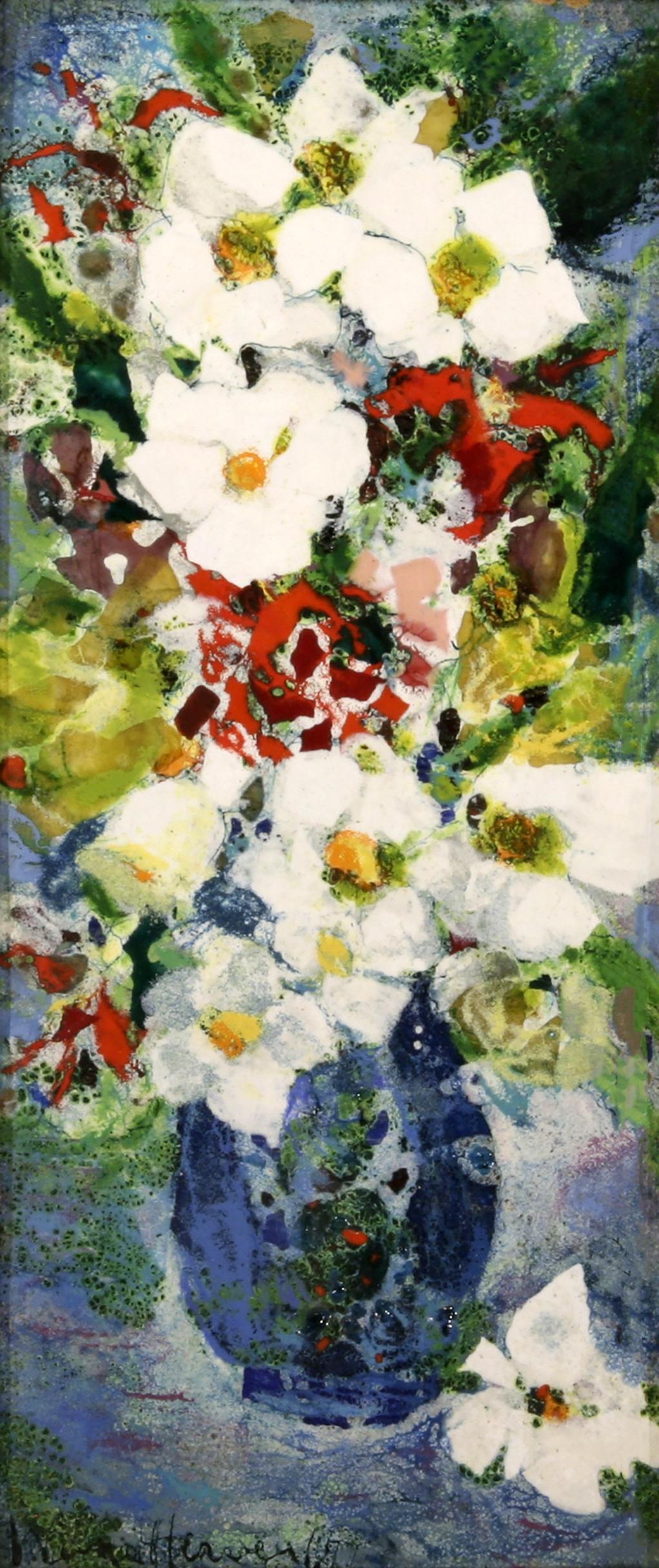 Wilna Hervey (1894 - 1979): "Still Life"; 1969; Enamel on Copper; 11" x 4.5"; Signed Lower Left; Framed.