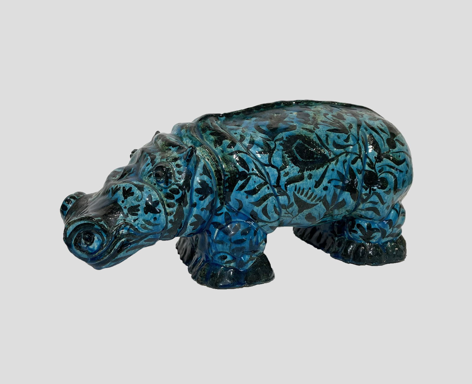 Carl Walters (1883 - 1955): "Hippo"; 1924; Glazed Ceramic; 7.25" x 15.75" x 7"; Signed on Bottom.