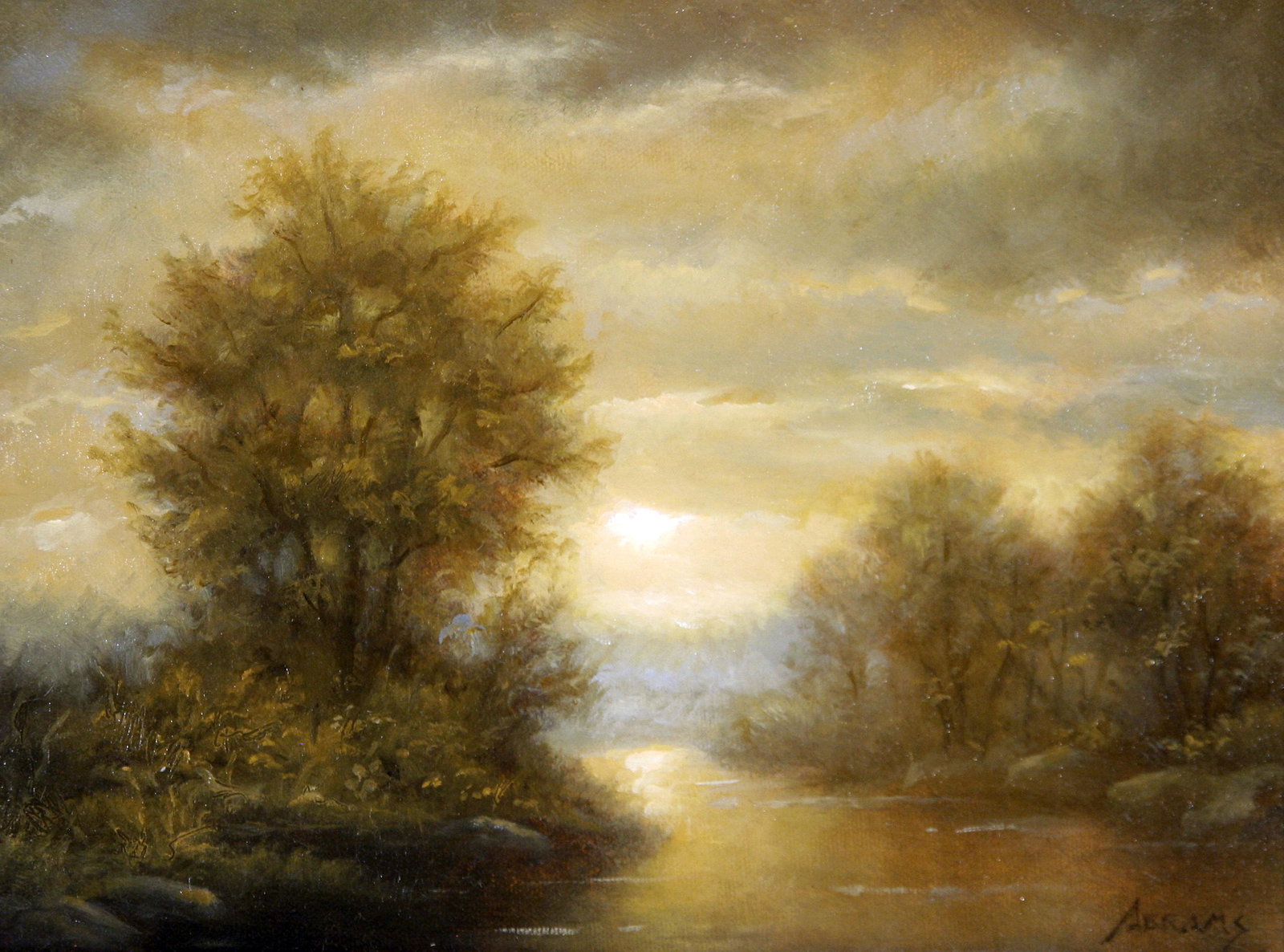 Paul Abrams: "Autumn Sunset"; 2004; Oil on Board; 8.5" x 11.5"; Signed Lower Right; Framed.