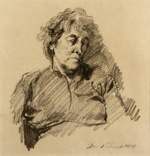 David Levine (1926 - 2006): "Portrait"; 1953; Charcoal on Paper; 7.25" x 7"; Signed Lower Right; Framed (under glass).