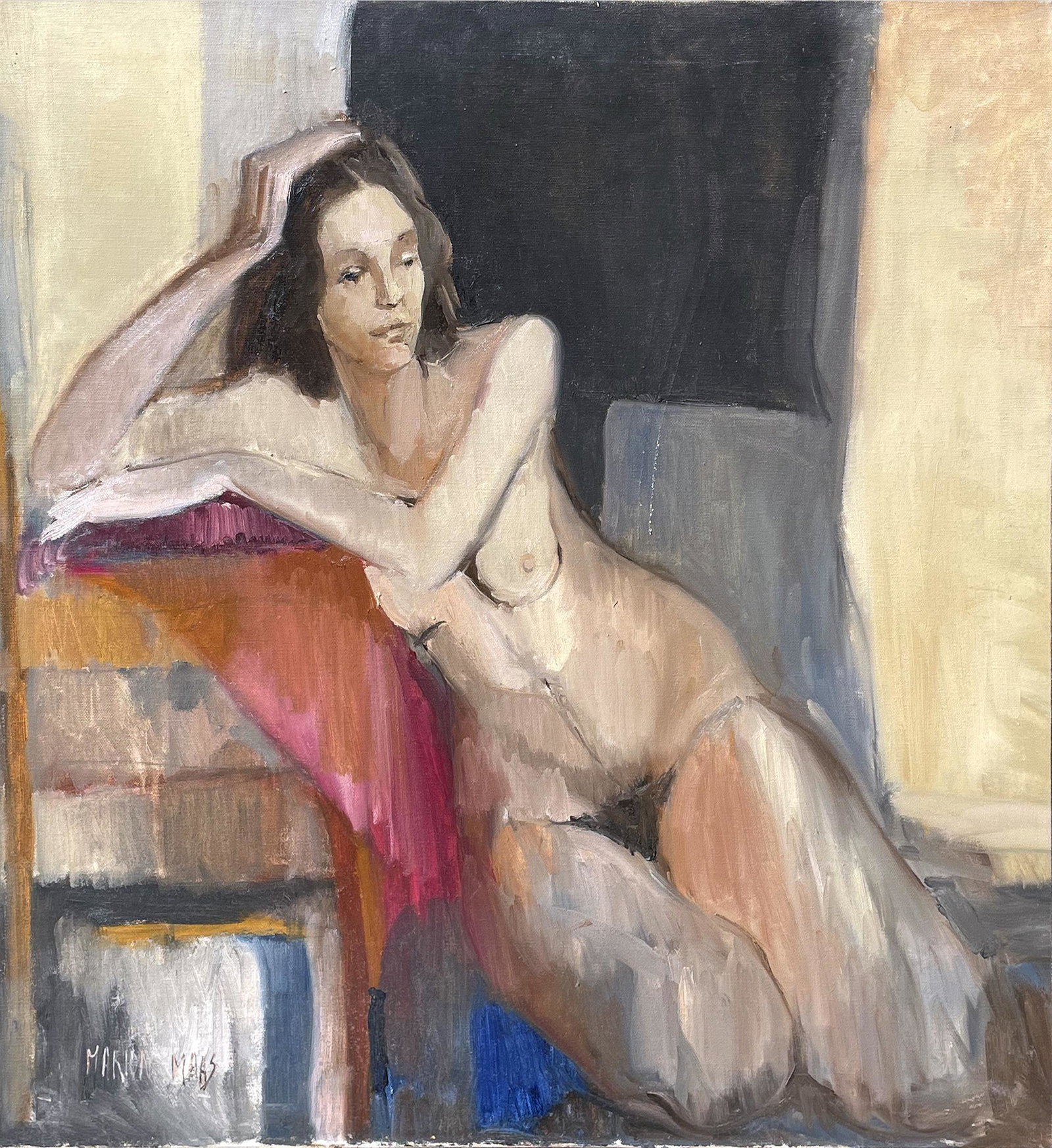 Marion Maas (b. 1930): "Reclining Nude"; n.d.; Oil on Canvas; 30" x 30"; Signed Lower Left; Unframed.
