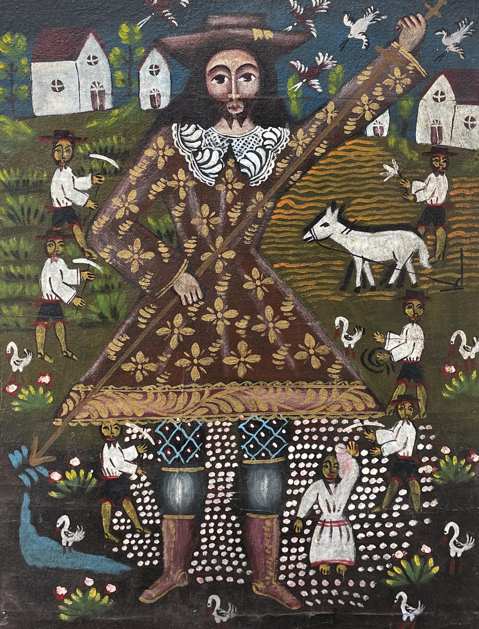 Unknown Artist (Peruvian?): "Farmer"; n.d.; Oil on Board; 19.75" x 14.25"; Unsigned; Framed.