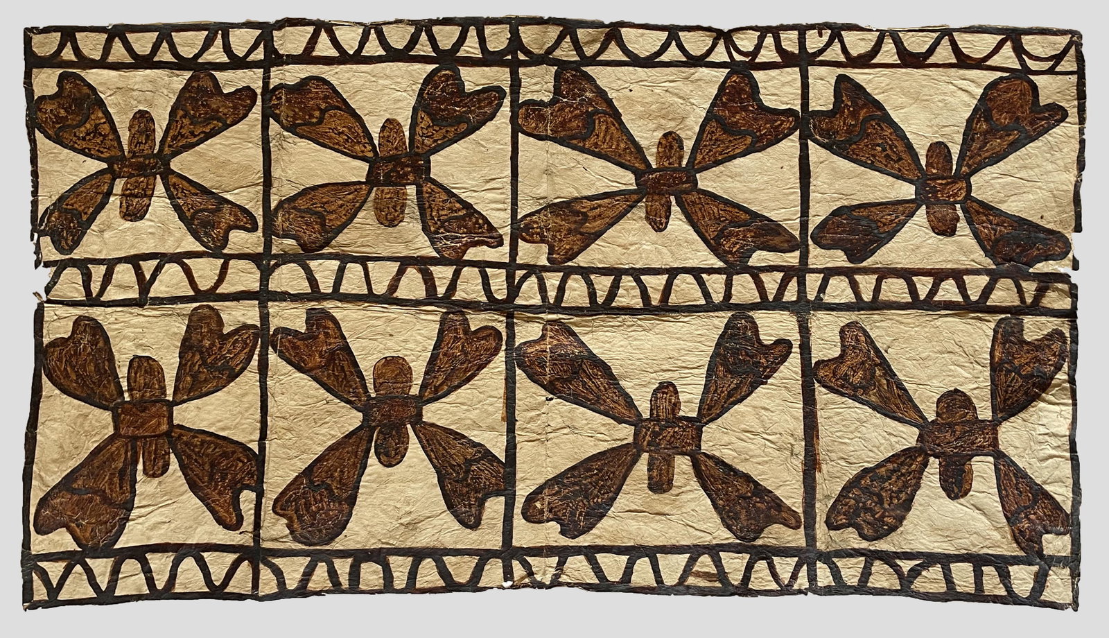 American Samoan Tapa: American Samoan Tapa (Brown and White); Possibly 19th Century; Ink on Barkwood; 30" x 56.5"; Unframed.