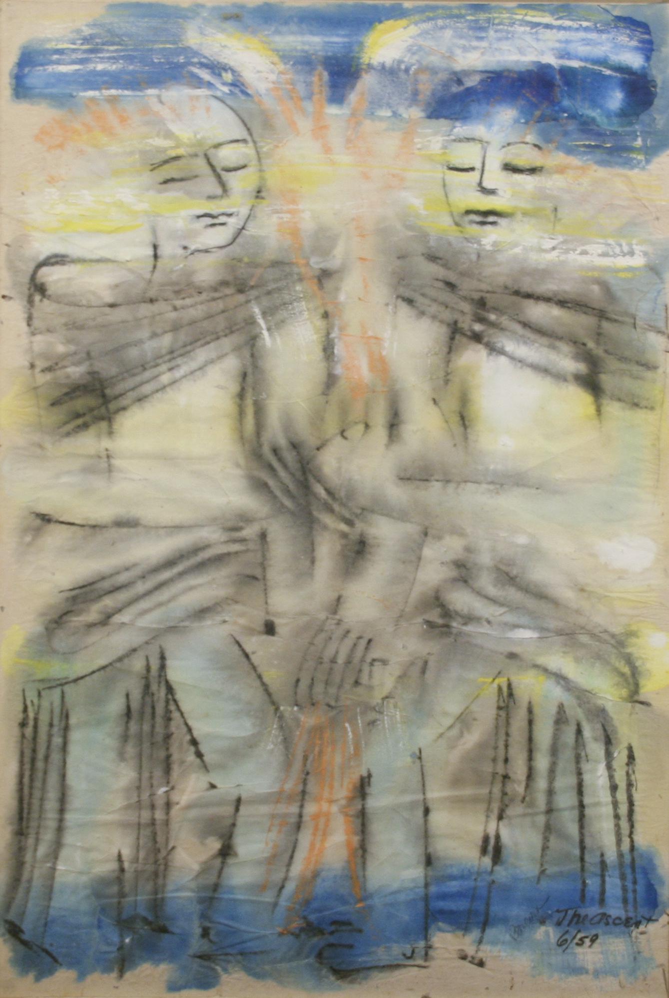 Irene Rice Pereira (1902 - 1971): "The Ascent"; 1959; Mixed Media on Paper; 35.5" x 23.5"; Signed Lower Right; Framed (under glass).