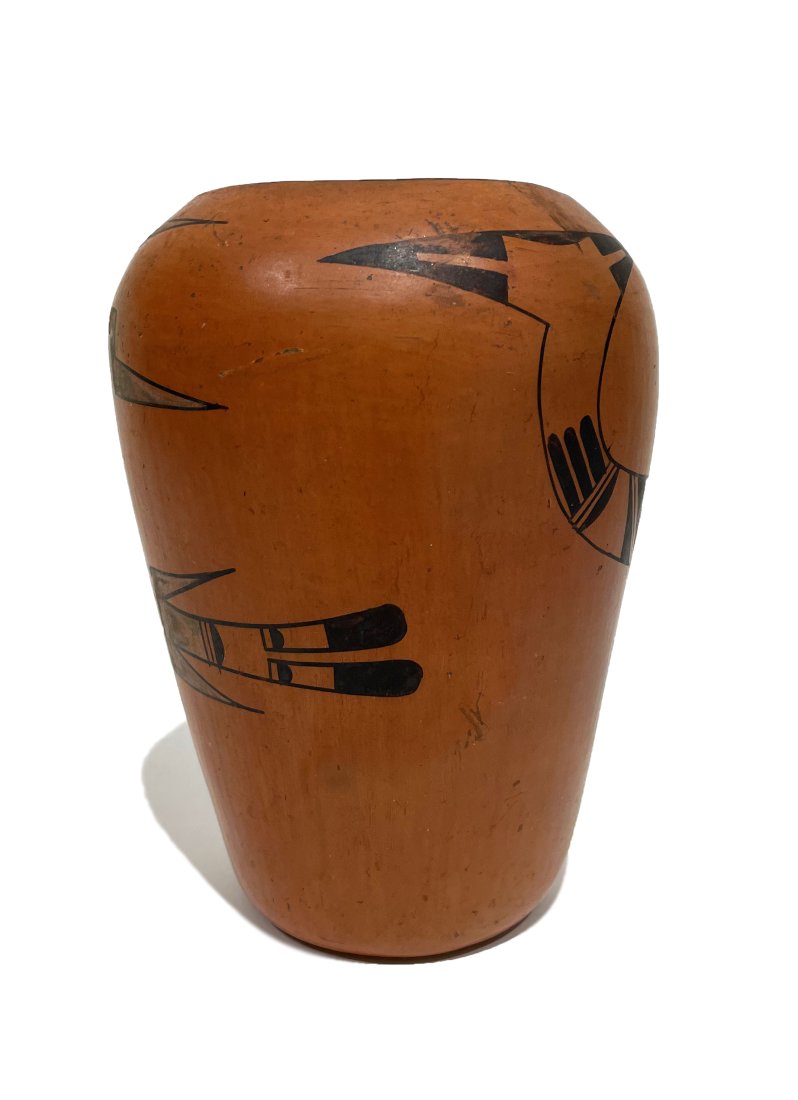 Unknown Hopi Artist: Duo-Tone Traditional Design on Terracotta; mid 20th Century; Fired and Glazed Clay; 7" x 5"; Unsigned.