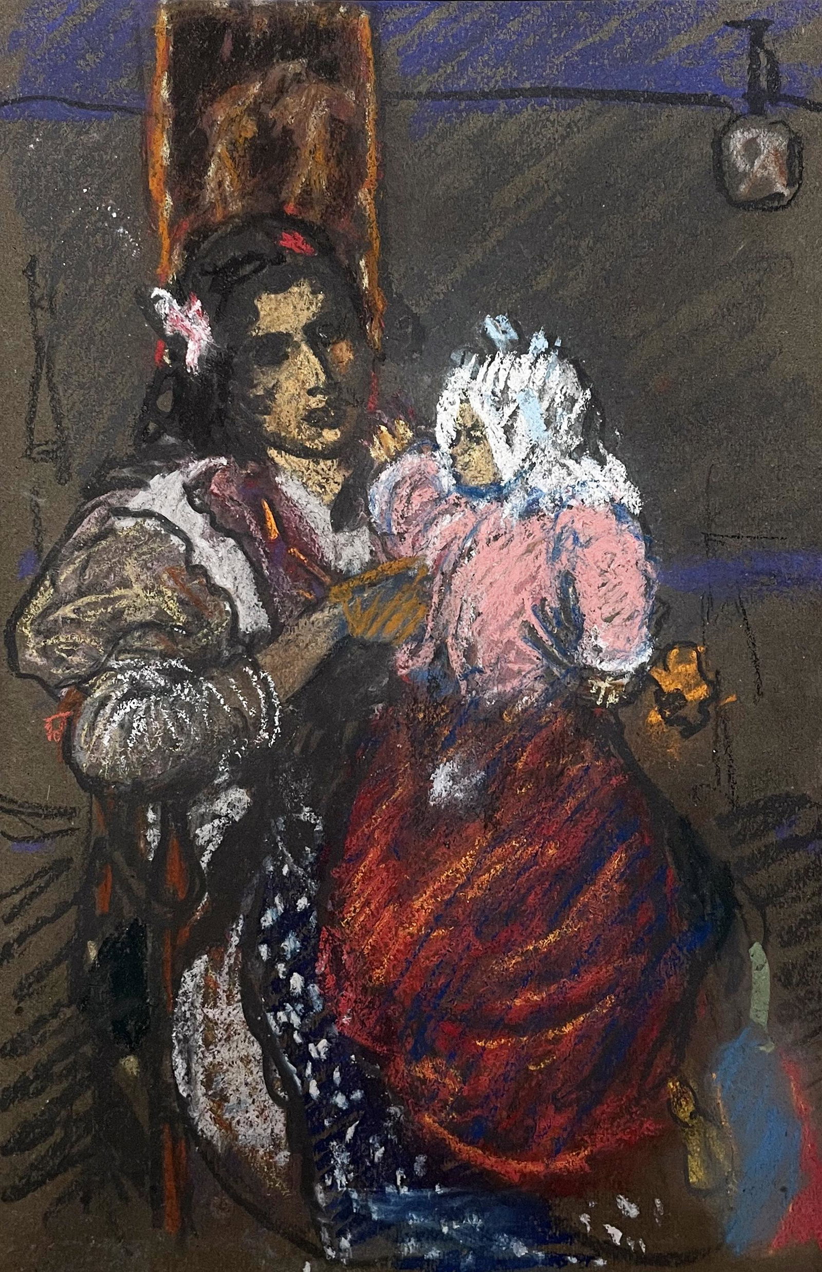 Clifford Isaac Addams (1876 - 1942): "Gypsy and Baby"; n.d.; Pastel on Paper; 9.75" x 6.25"; Unsigned; Framed (under glass).