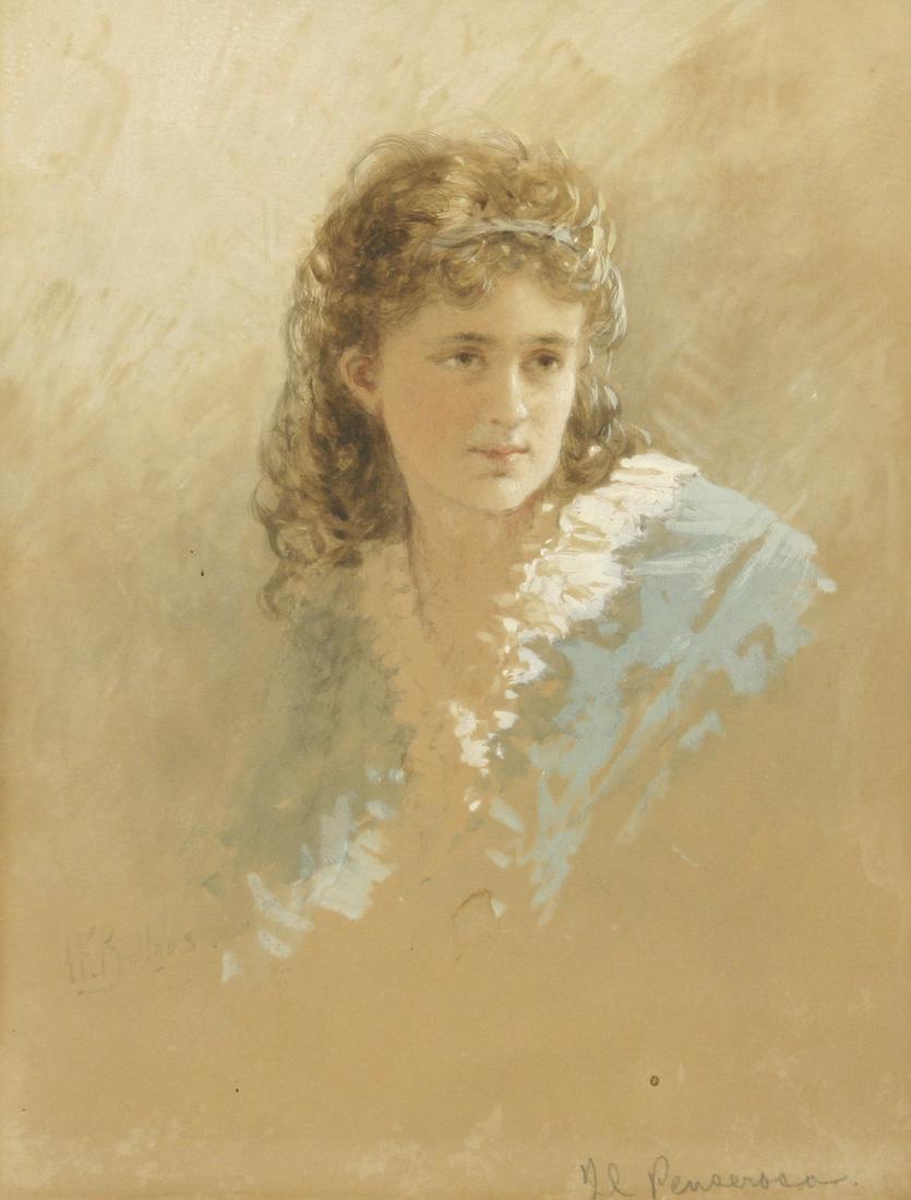 Albert Fitch Bellows (1829 - 1883): Il Penseroso"; c. 1870; Gouache on Paper; 11.5" x 8.75"; Signed Lower Left; Framed (under glass); Note: inscribed lower right "Il Penseroso.