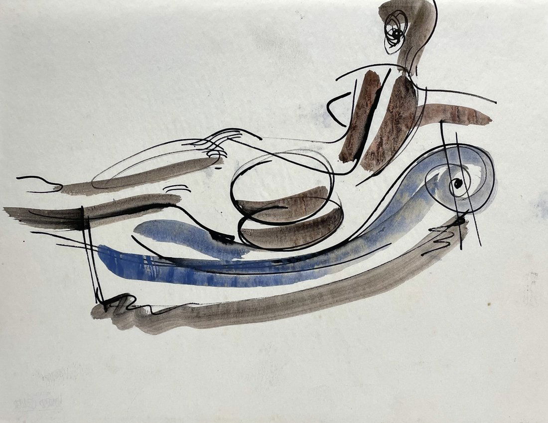 Konrad Cramer (1888 - 1963): "Abstract Nude"; c. 1950; Watercolor and Ink on Paper; 9.5" x 12"; Estate Stamp on Verso; Unframed.